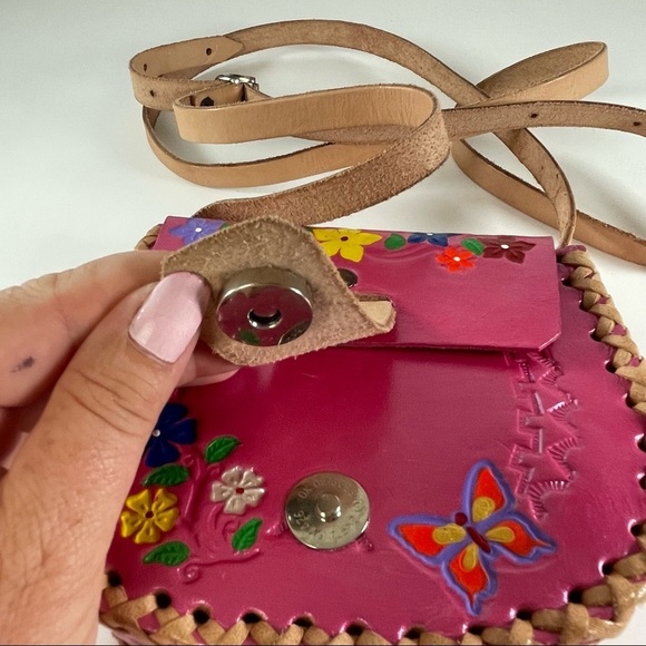 Tooled Pink Leather Mini Cross Body Bag - Picture 3 of 12